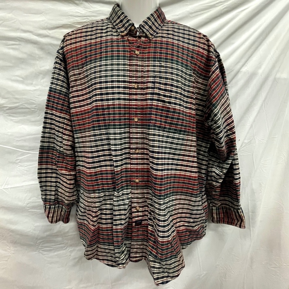 The Arrow Company Red Green Tan Plaid Long Sleeve Men Shirt XL